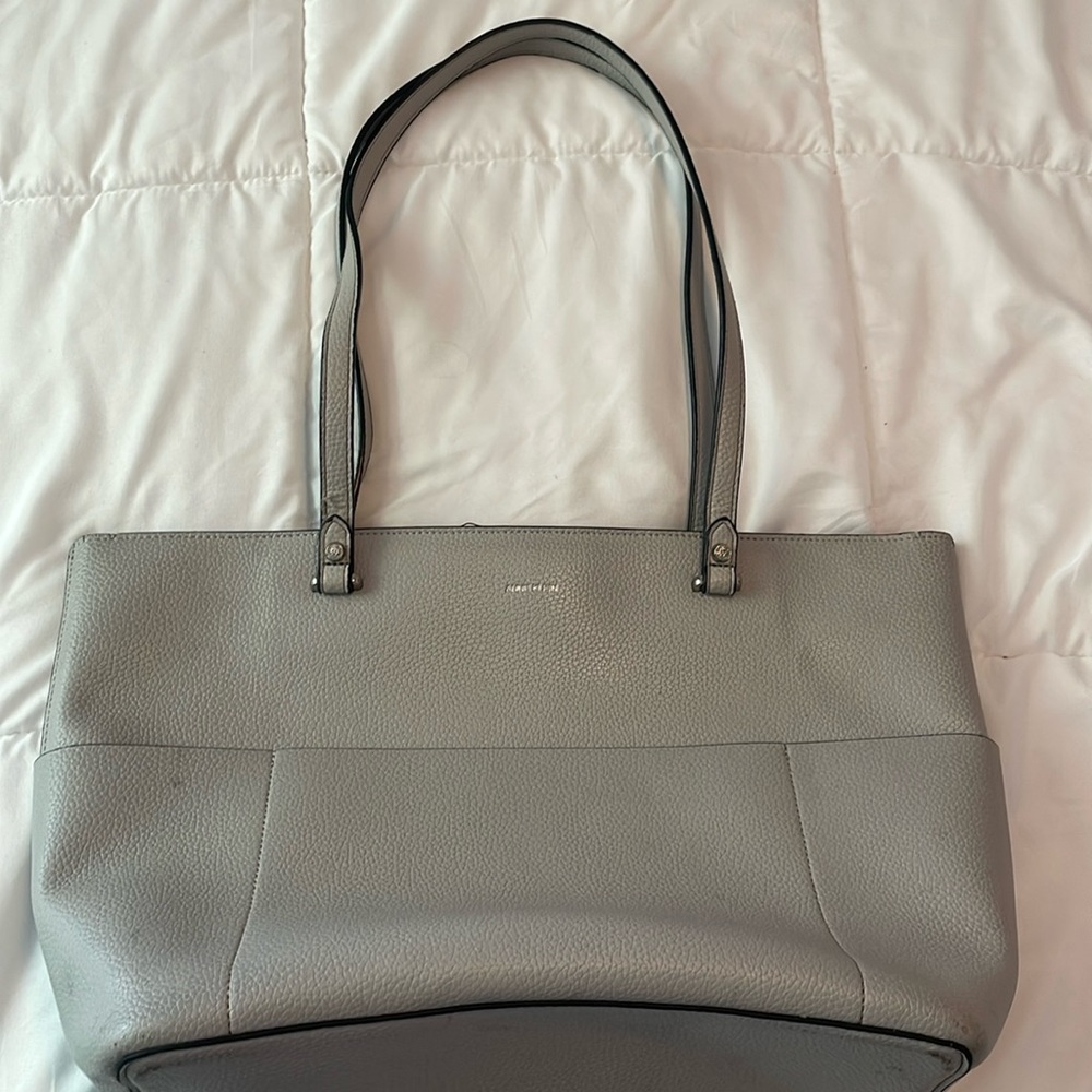 Anne Klein Large Grey Leather Material (faux) light Grey Gray Tote Bag Laptop
